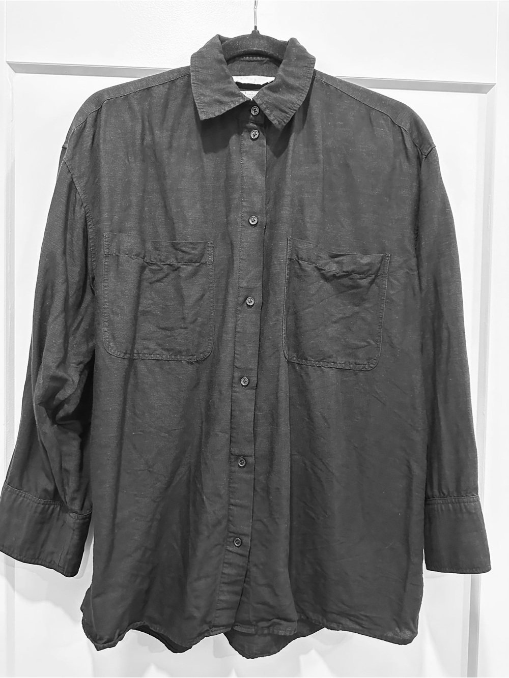 H&M Oversized Linen Black Button-Down Shirt